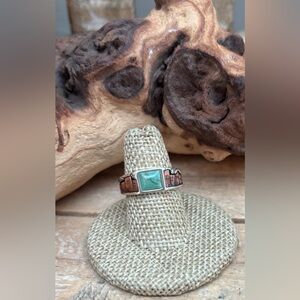 Southwest Adobe Turquoise,Sterling Silver/Coper Signed Ring Sz 7 NEW